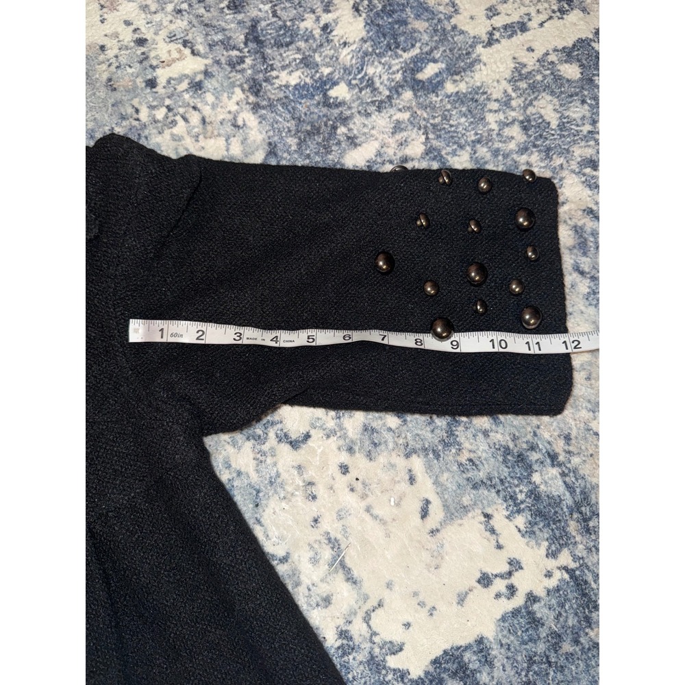 MaxMara Black Button Front Studded Sleeve Flare Coat Women's - Picture 12 of 13